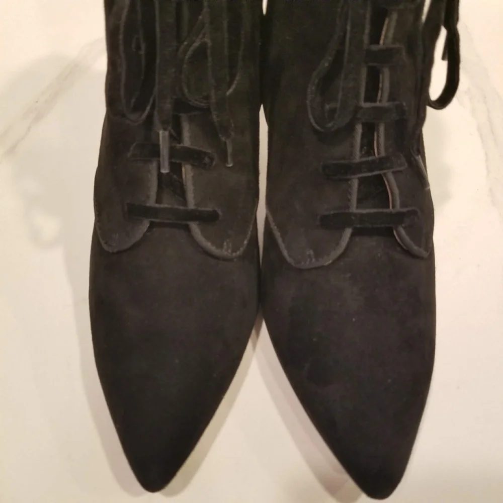 AD & Daughters Black Suede Lace Up Zip Ankle Boots Pointed Toe Heels Womens - Picture 8 of 11